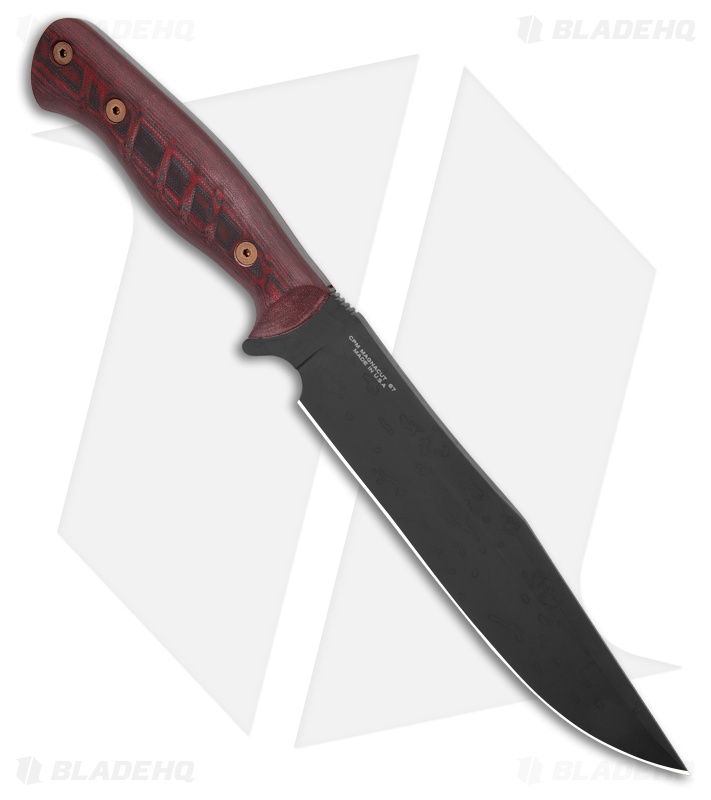 Dawson Knives Pecos Bowie Fixed Blade Knife Red G-10 (8" Apocalyptic Black)