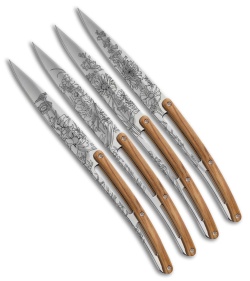 Deejo 9" Steak Knives Blossom Tattoo w/ Olive Wood Handles - Set of 4