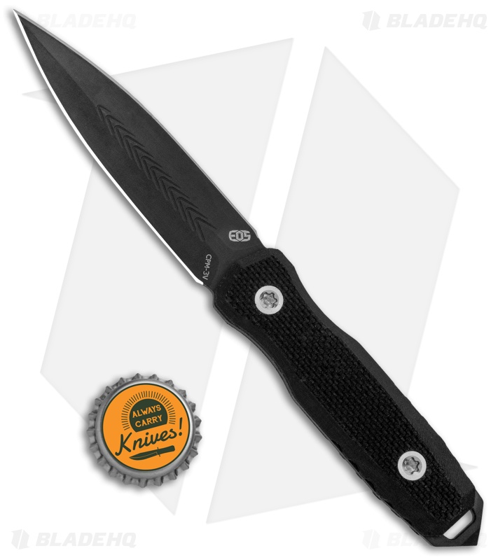 EOS Mini Thresher Fixed Blade Knife Blackout (3.6" Black) w/ Custom Sheath