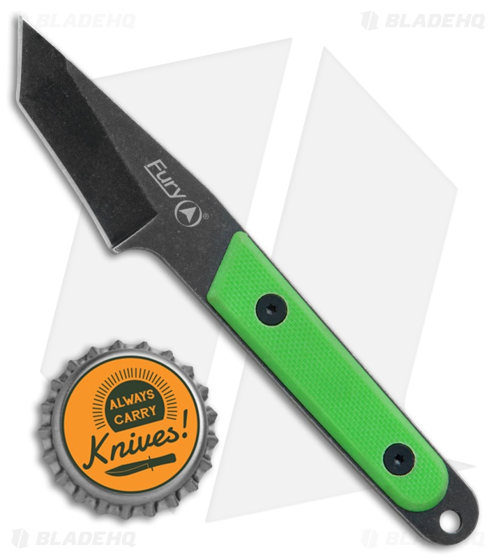 Fury Pack Knife Tanto Fixed Blade Green G-10 (2.1" Black Stonewash)