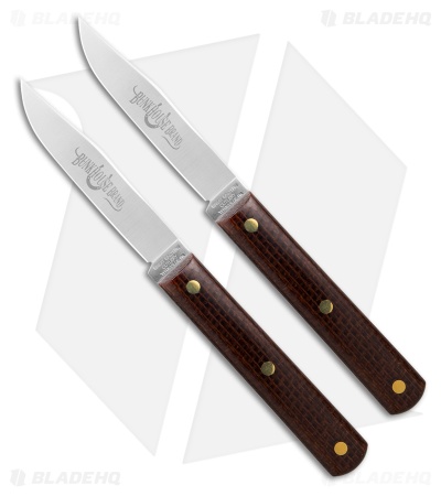 GEC Fixed Blade Paring Knife Set Brown Burlap Micarta (3.5" Satin)