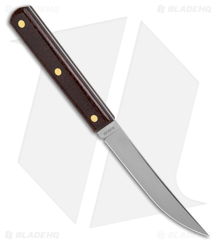 GEC Fixed Blade Steak Knife Set Brown Burlap Micarta (3.4" Satin)