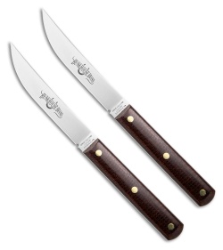 Great Eastern Cutlery GEC Fixed Blade Steak Knife Set Brown Burlap Micarta (3.4" Satin) - $104.95 at Blade HQ