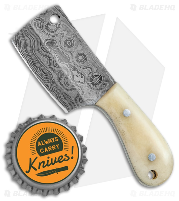 Tallen Pocket Cleaver Knife Key Chain Bone (1.6" Damascus)