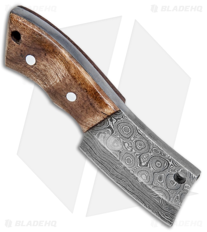 Tallen Pocket Cleaver Knife Key Chain Butcher Wood (1.6" Damascus
