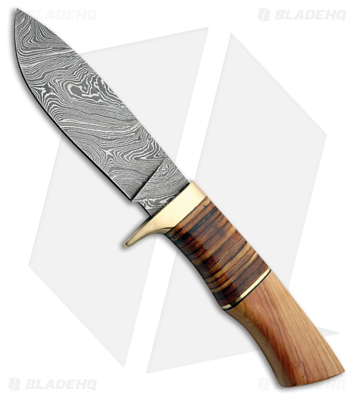 Tallen Roosevelt Fixed Blade Knife Olive Wood (4.75" Damascus) DM1100