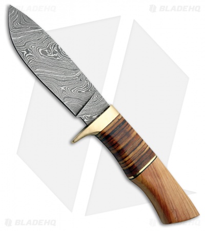 Tallen Roosevelt Fixed Blade Knife Olive Wood (4.75" Damascus) DM1100