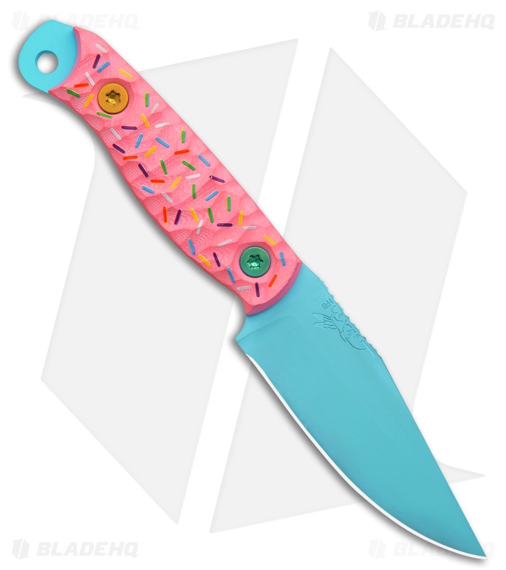Half Face Blades Dessert Warrior Scalper Fixed Blade Knife Pink G-10 (4" Blue)