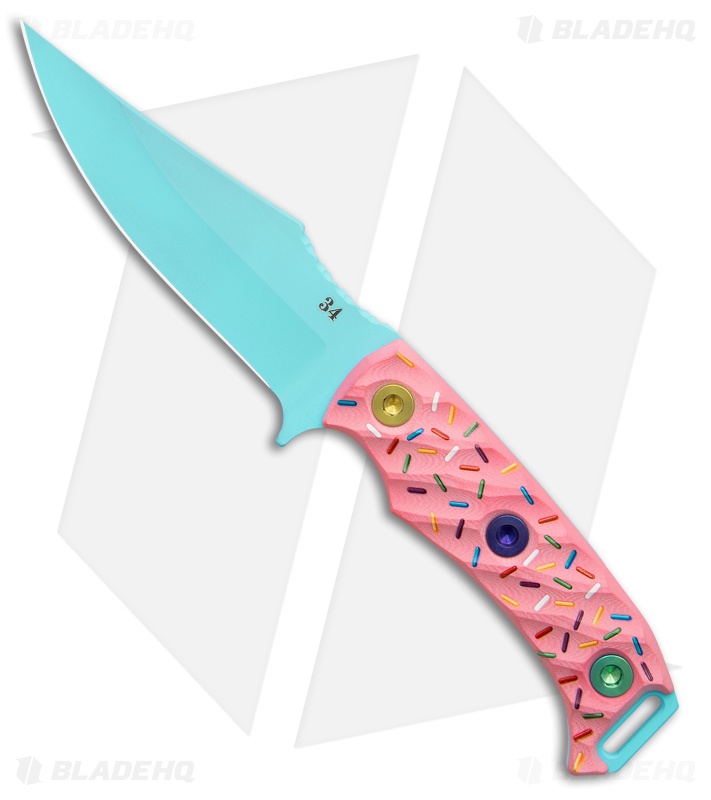 Half Face Blades Dessert Warrior Tosahwi Fixed Blade Knife Pink G-10 (4" Blue)