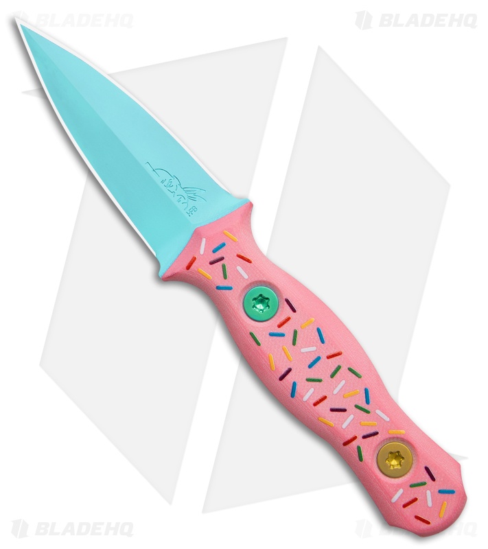 Half Face Blades Dessert Warrior Trident Fixed Blade Knife Pink G-10 (3" Blue)