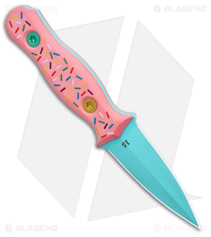 Half Face Blades Dessert Warrior Trident Fixed Blade Knife Pink G-10 (3" Blue)