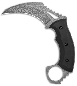 HavocWorks Custom KAOS Karambit Black Richlite  (3.25" Reverse Acid Etched)