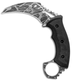 HavocWorks Custom KAOS Karambit Black Richlite  (3.25" Acid Etched)