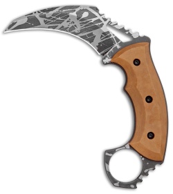 HavocWorks Custom KAOS Karambit Brown Richlite  (3.25" Acid Etched)