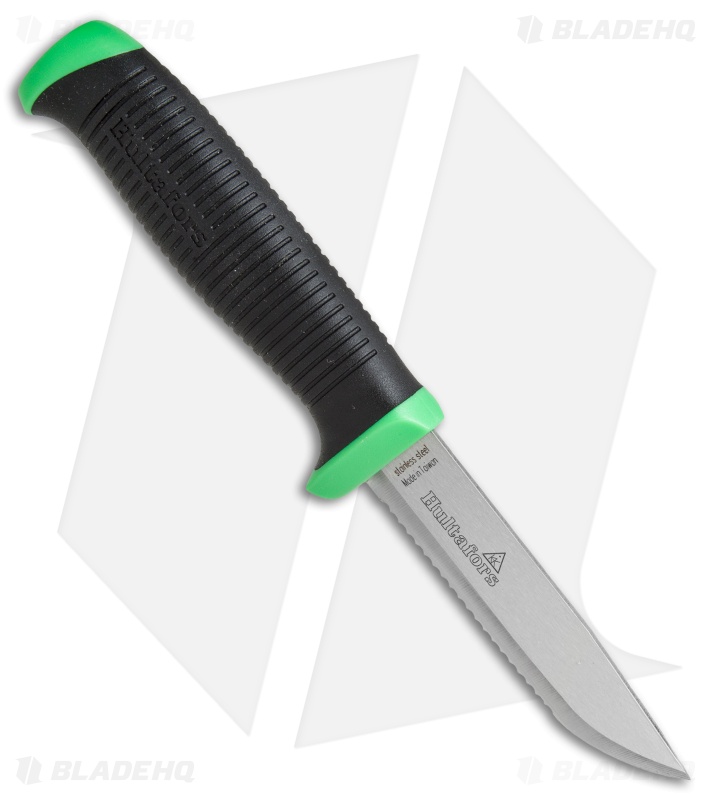 Hultafors Serrated Outdoor Fixed Blade Knife Green/Black (3.6" Satin Ser) 383230 Blade HQ