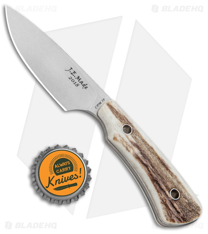 J.E. Made B.U.K Fixed Blade Knife Stag (3" Stonewash 3V)