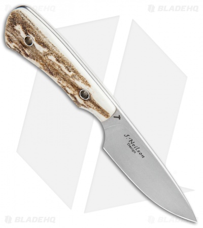 J.E. Made B.U.K Fixed Blade Knife Stag (3" Stonewash 3V)