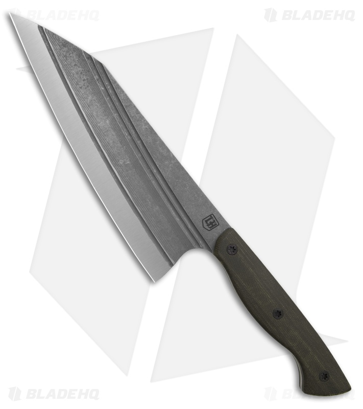 Lionhearted Bladeworks K Tip Chef Knife OD Green G-10 (7.25" Acid Wash)