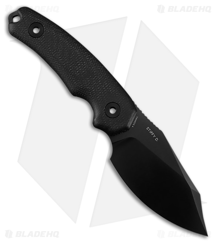 Kunwu Knives Stiffy D Fixed Blade Knife Black Micarta (3.5" Black DLC)
