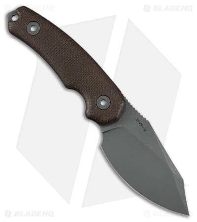 Kunwu Knives Stiffy D Fixed Blade Knife Brown Burlap Micarta (3.5" Stonewash)