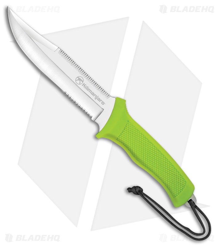 Kilimanjaro Talbot Fixed Blade Hunting Knife Green Rubber (5.75" Serr) 910045
