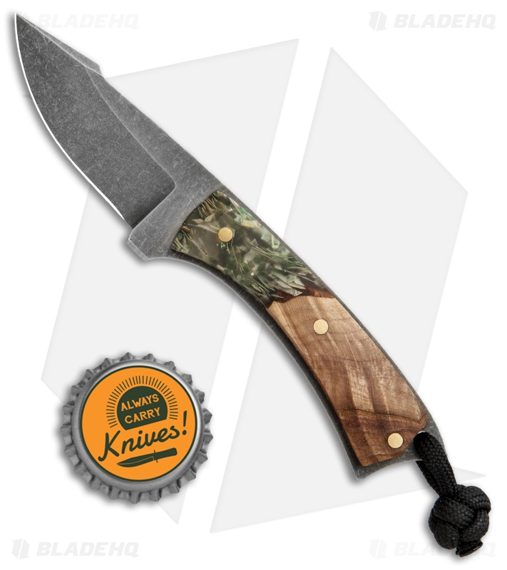 LCKT PocketPoon Mini EDC Fixed Blade Hybrid Wood/Shredded Cash (2.25" Acid SW)
