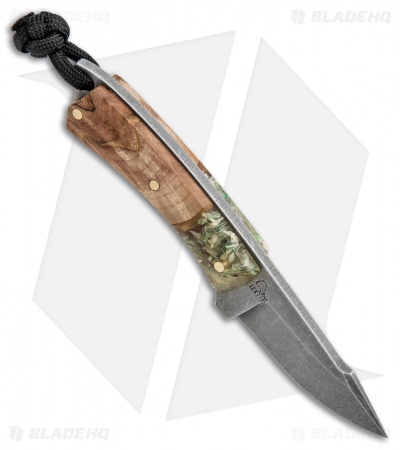 LCKT PocketPoon Mini EDC Fixed Blade Hybrid Wood/Shredded Cash (2.25" Acid SW)