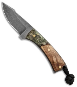 LCKT PocketPoon Mini EDC Fixed Blade Hybrid Wood/Shredded Cash (2.25" Acid SW)