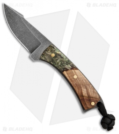 LCKT PocketPoon Mini EDC Fixed Blade Hybrid Wood/Shredded Cash (2.25" Acid SW)
