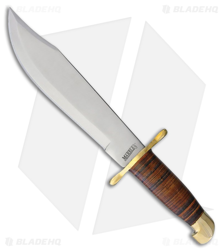 Marbles Stacked Leather Bowie Fixed Blade (10.50" Satin)