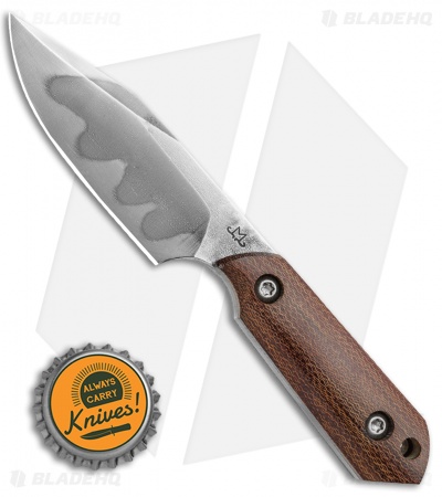 Maverick Customs Compact Clip Point Fixed Blade Knife Brown Micarta (3.6" Hamon)