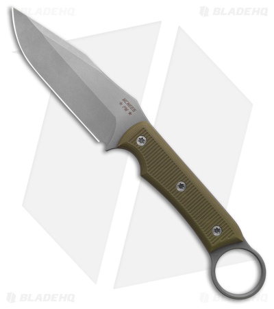 McNees Knives Ringed Agent Fixed Blade Knife OD Green G-10 (4.25" Stonewash)