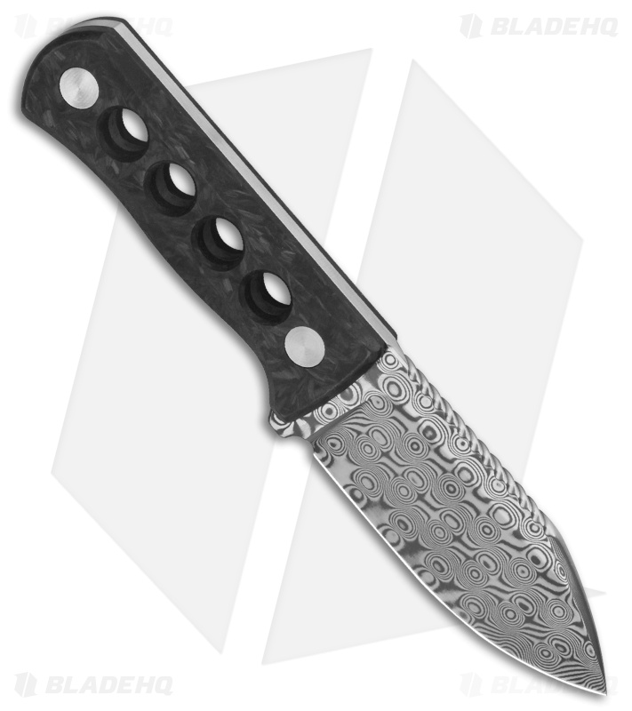 QSP Canary Neck Knife Blue Glow-In-The-Dark Shredded CF (2.5" Damascus)
