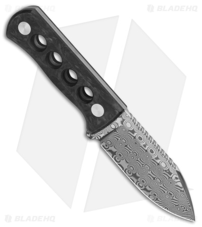 QSP Canary Neck Knife Green Glow-In-The-Dark Shredded CF (2.5" Damascus)