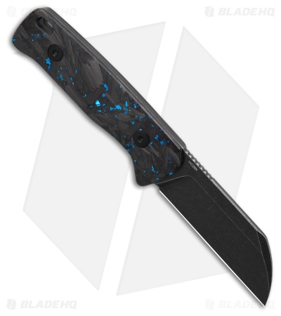 QSP Baby Penguin Fixed Blade Knife Blue Shredded CF (2.5" Black SW 14C28N)