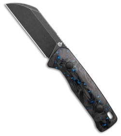 QSP Baby Penguin Fixed Blade Knife Blue Shredded CF (2.5" Black SW 14C28N)