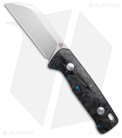 QSP Baby Penguin Fixed Blade Knife Blue Shredded CF (2.5" SW/Satin 14C28N)