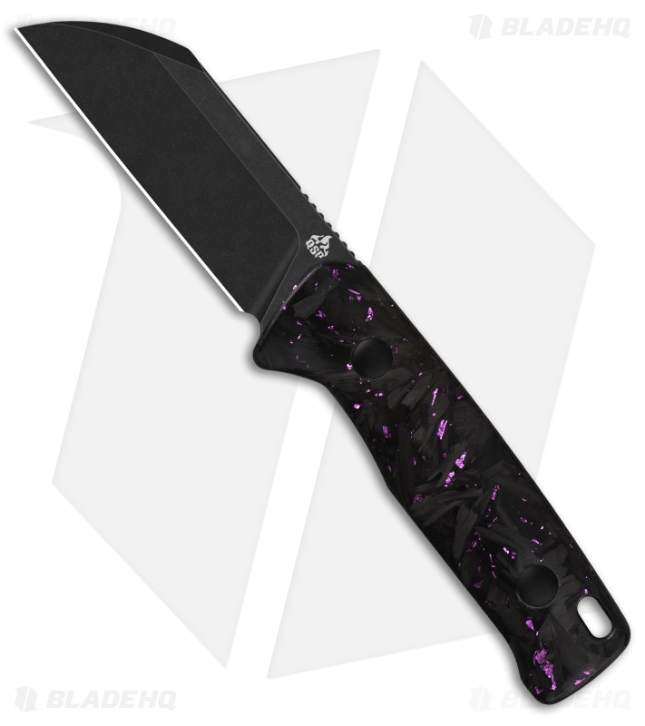 QSP Baby Penguin Fixed Blade Knife Purple Shredded CF (2.5" Black SW 14C28N)