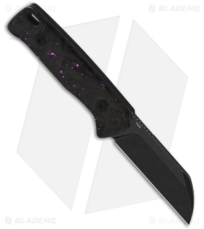 QSP Baby Penguin Fixed Blade Knife Purple Shredded CF (2.5" Black SW 14C28N)