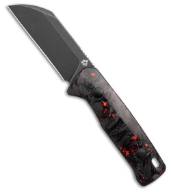 QSP Baby Penguin Fixed Blade Knife Red Shredded CF (2.5" Black SW 14C28N)