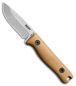 Reiff Knives F3 EDC Fixed Blade Knife Coyote G-10 w/Leather Sheath (2.9" SW)