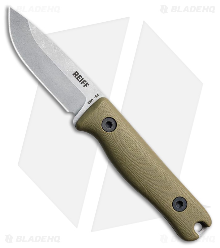 Reiff Knives F3 EDC Fixed Blade Knife OD Green G-10 w/Kydex Sheath (2.9" SW)