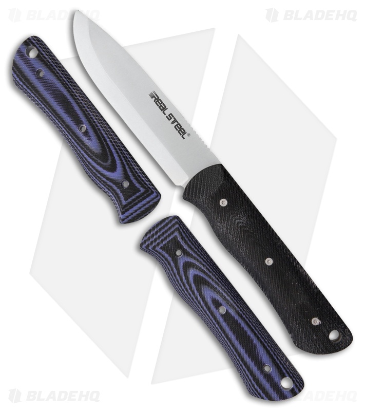 Real Steel Bushcraft Fixed Blade Knife Blue/Black G-10 (4" Satin) RS3715