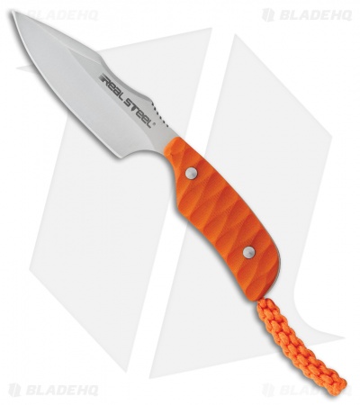 Real Steel Mini 130A Spear Point Fixed Blade Neck Knife Orange G-10 (2.5" Satin)