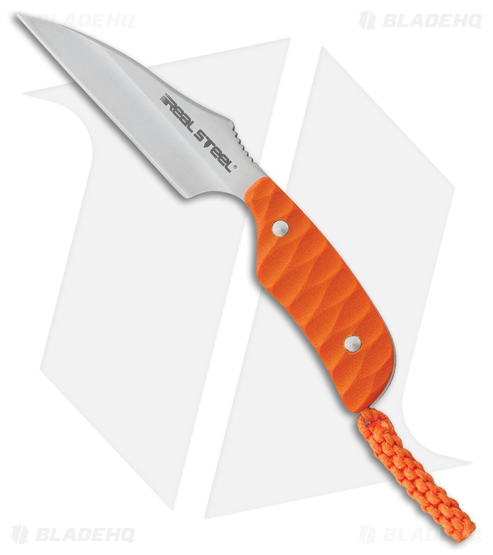 Real Steel Mini 130B Wharncliffe Fixed Blade Neck Knife Orange G-10 (2.5" Satin)