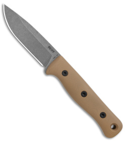 Reiff Knives F4 Bushcraft Survival Knife Coyote Tan G-10 (4" Acid Stonewash)