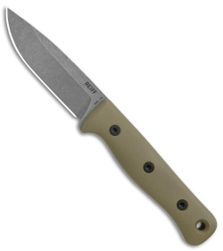 Reiff Knives F4 Bushcraft Survival Knife OD Green G-10 (4" Acid Stonewash)