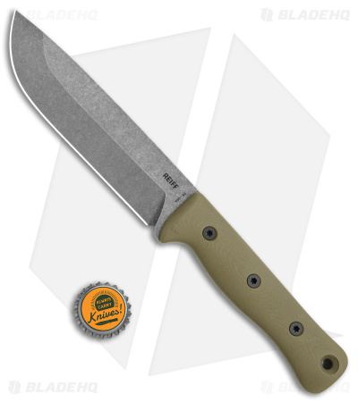 Reiff Knives F6 Leuku Survival Knife OD Green G-10 (6" Acid Stonewash)