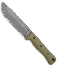 Reiff Knives F6 Leuku Survival Knife OD Green G-10 (6" Acid Stonewash)