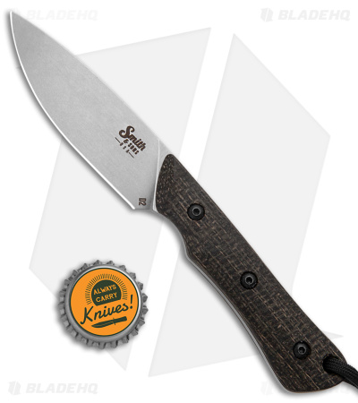 Smith & Sons Brave Fixed Blade Knife Black Burlap Micarta (3.2" Stonewash D2)